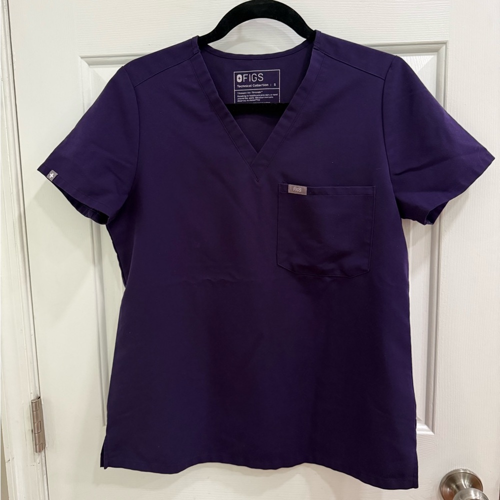 Figs Technical Collection V-Neck Scrub Top in Plum